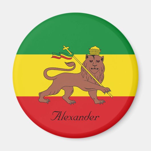 Aimant Drapeau rastafarien personnalisé d'Ethiopie Lion d (Devant)