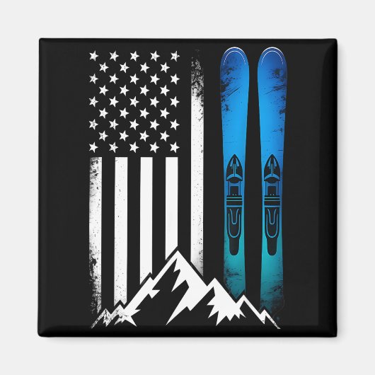 Aimant Drapeau ski usa sport d'hiver skieur drapeau améri (Devant)