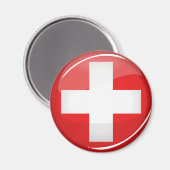 Aimant Drapeau suisse rond brillant (Recto/Verso)