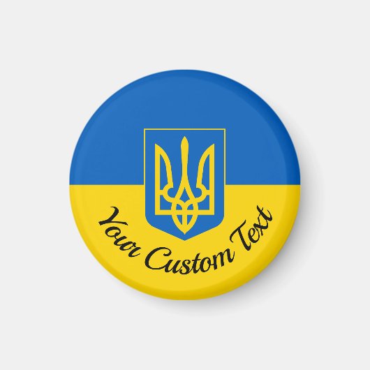 Aimant Drapeau ukrainien avec armoiries et texte personna (Devant)