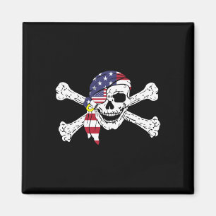 Aimant Drapeau Usa Crâne Patriotique Et Os Croisés Pirate