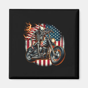 Aimant Drapeau Usa Motocyclette Squelette Motard 4 Juille