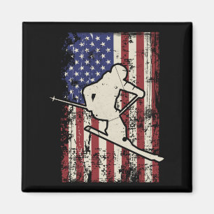Aimant Drapeau Usa Ski & Skiier à manches longues