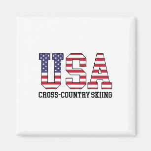 Aimant Drapeau Usa Skieur - Ski De Fond Usa Américain