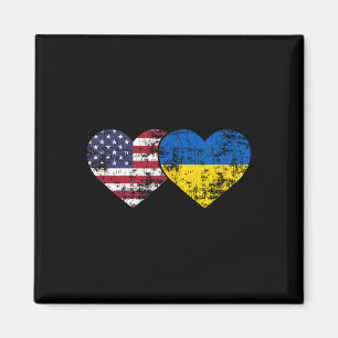 Aimant Drapeaux américains ukrainiens vintage cœurs amour