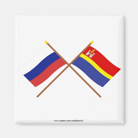 Aimant Drapeaux croisés de la Russie et de l'oblast de Ka (Devant)