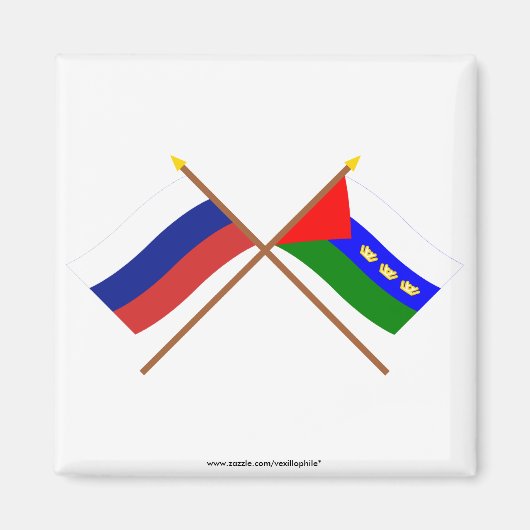 Aimant Drapeaux croisés de la Russie et de l'oblast de Ti (Devant)