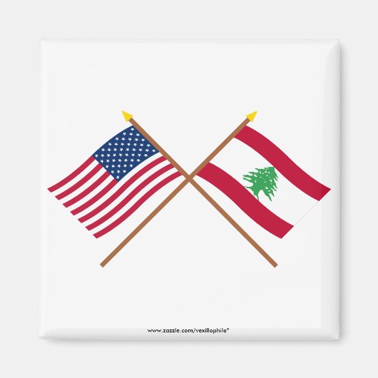 Aimant Drapeaux croisés des États-Unis et du Liban (Devant)