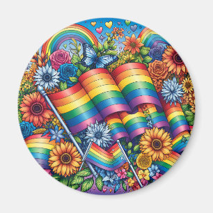 Aimant Drapeaux de fierté LGBTQIA+, Arcs-en-ciel, Fleurs