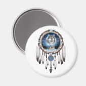 Aimant Dream Catcher avec arrière - plan loup (Recto/Verso)