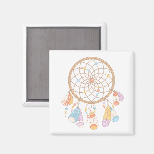 Aimant Dreamcatcher Tribal Boho En Blanc (Recto/Verso)