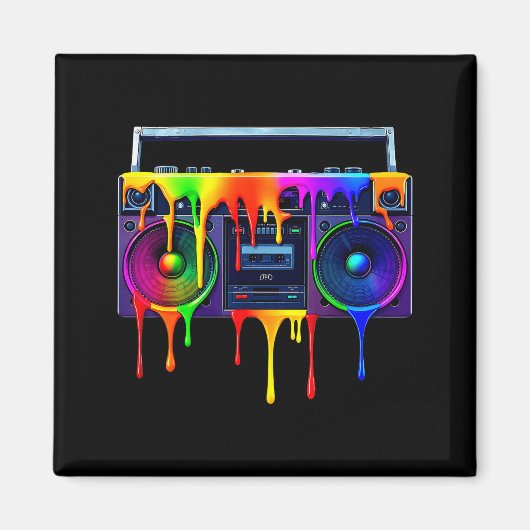 Aimant Dripng Paint Boombox Funny Old School 80s Music Hi (Devant)