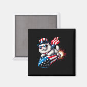 Aimant Drôle 4 juillet Patriotic Cat Rocket avec Firewo (Recto/Verso)