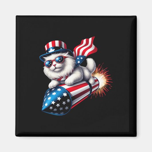 Aimant Drôle 4 juillet Patriotic Cat Rocket avec Firewo (Devant)