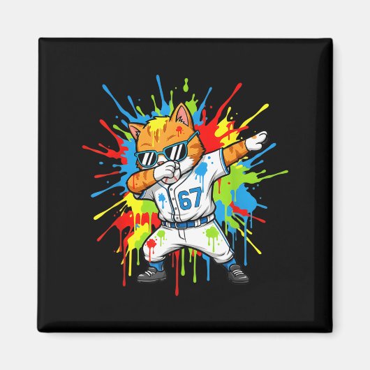 Aimant Drôle 67 Baseball Dabbing Chat 6 7 Crème Glacée Qu (Devant)