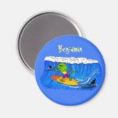 Aimant Drôle caricature de surf de lézard au cou (Recto/Verso)