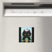 Aimant Drôle Cartoon mignon Chat noir souris Créationarts (In Situ (Lave-vaisselle))
