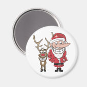 Aimant Drôle Cartoon Père Noël et Rudolph (Recto/Verso)