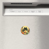 Aimant Drôle chat noir manger Ramen (In Situ (Lave-vaisselle))