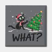 Aimant Drôle Chat Noir Poussant Arbre De Noël Chat Quoi ? (Devant)