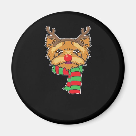 Aimant Drôle Chien de Noël Xmas Reindeer Yorkshire Holida (Devant)