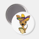 Aimant Drôle Chihuahua mangeant Taco Cartoon (Recto/Verso)