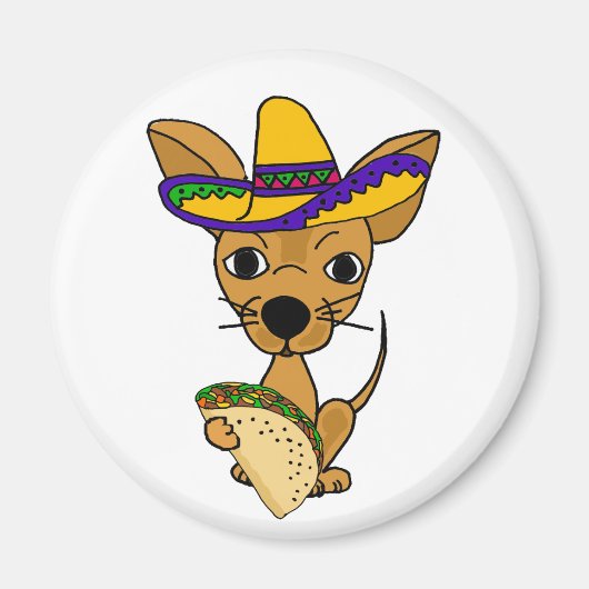 Aimant Drôle Chihuahua mangeant Taco Cartoon (Devant)