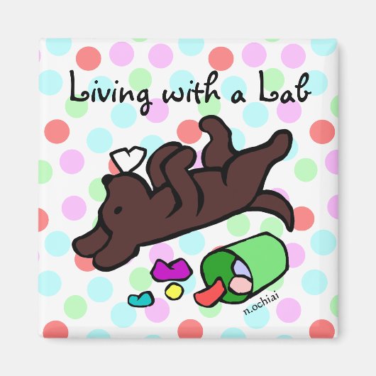 Aimant Drôle Chocolat Labrador Cartoon Polka Point (Devant)