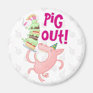 Aimant Drôle Cochon Manger Birthday Cake Pig Out! Dessin