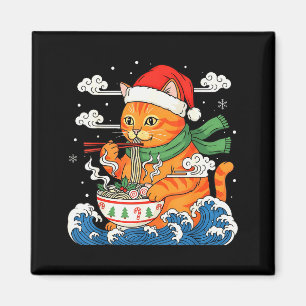 Aimant Drôle de chat Ramen de Noël mangeant des nouilles