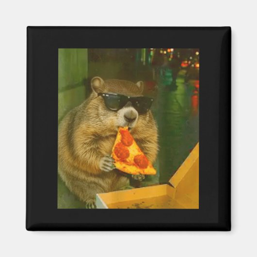 Aimant Drôle de marmotte mangeant une pizza, mème de rong (Devant)