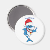 Aimant Drôle dessin animé de requin de Noël (Recto/Verso)