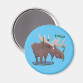 Aimant Drôle dessin animé d'orignal heureux (Recto/Verso)