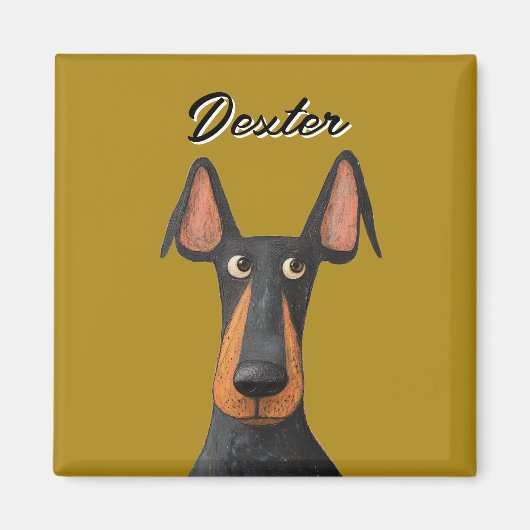 Aimant Drôle Doberman Chien noir Tan Mustard Jaune (Devant)
