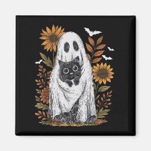 Aimant Drôle Fantôme Holding Chat Noir Halloween Fantôme