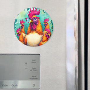 Aimant Drôle Hipster Rooster Retro Pop Art Illustration