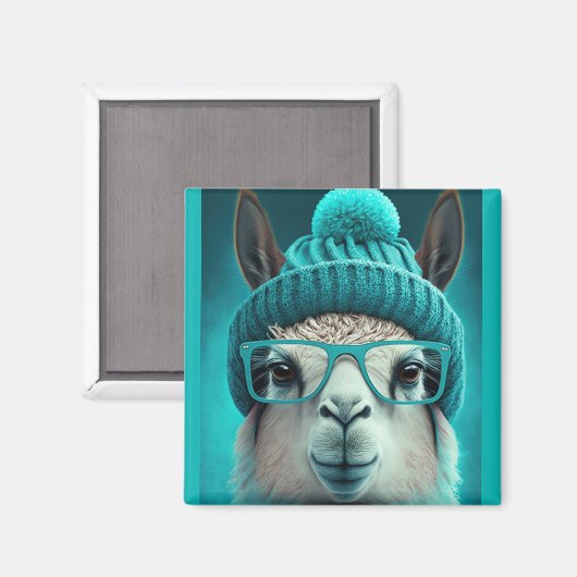 Aimant Drôle Llama Alpaca mignonette Animaux Beanie Casqu (Recto/Verso)