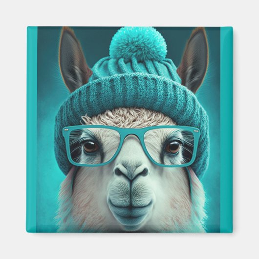 Aimant Drôle Llama Alpaca mignonette Animaux Beanie Casqu (Devant)