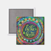 Aimant Drôle Manger, Boire et Be Irish Citation Green (Recto/Verso)