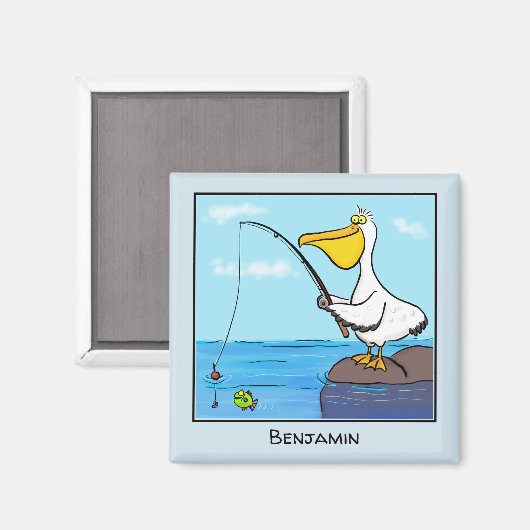 Aimant Drôle pélican de pêche (Recto/Verso)