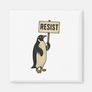 Aimant Drôle Penguin Résiste À La Manifestation Contre Le