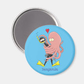 Aimant Drôle pieuvre embrasse plongeur dessin animé humou (Recto/Verso)