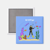 Aimant Drôle plongeur et poisson mer créatures dessin ani (Recto/Verso)