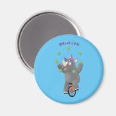 Aimant Drôle rhinocéros mignon jonglant sur monocycle (Recto/Verso)