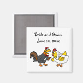 Aimant Drôle Rooster Groom et Hen Bride Mariage (Recto/Verso)