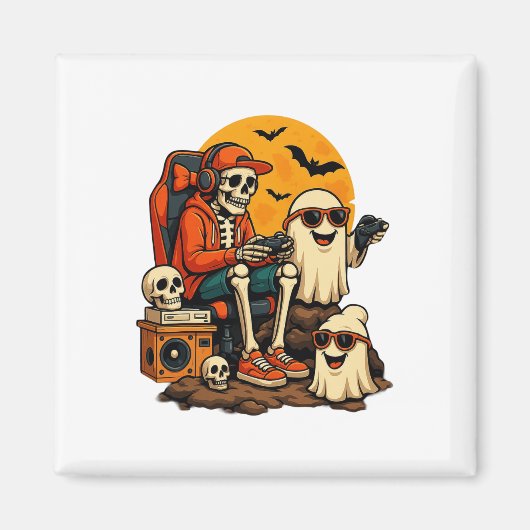 Aimant Drôle Skeleton jeu vidéo Halloween jeu Gamer B (Devant)