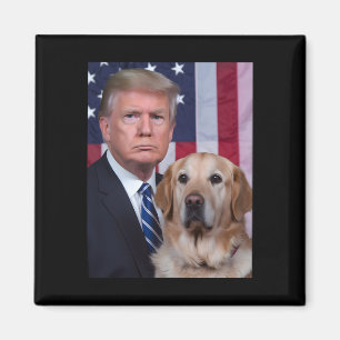 Aimant Drôle Trump et Golden Retriever Dog Usa Drapeau El