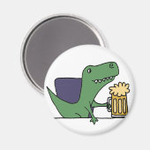 Aimant Drôle Vert T-Rex Dinosaure Boire Bière (Recto/Verso)
