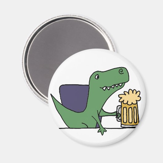 Aimant Drôle Vert T-Rex Dinosaure Boire Bière (Recto/Verso)