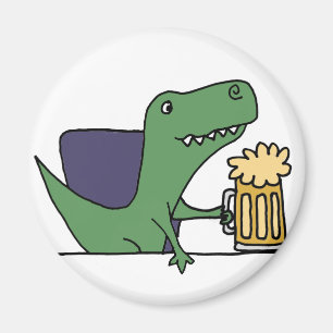 Aimant Drôle Vert T-Rex Dinosaure Boire Bière